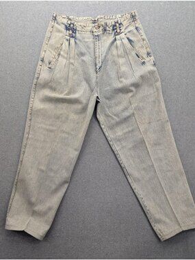 Vintage Code Zero Jeans Mens 38x31 Blue Acid Wash Relaxed Tapered Pleated Denim